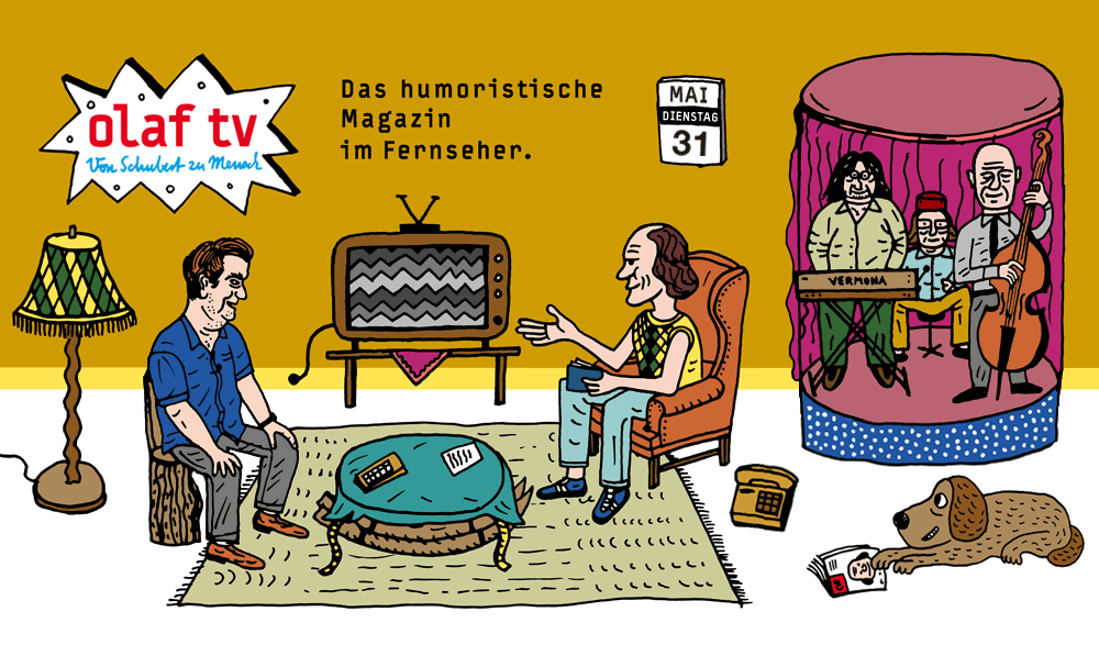 Humoristische zeichnung von Jörg Liebsch von einer Szenerie in Olaf TV